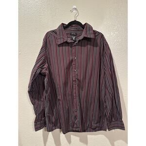 Axcess Claiborne Company Red Black Grey White Stripped Dress Shirt Sz XXL